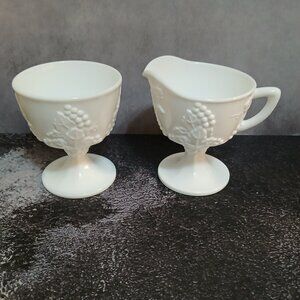 Indiana Glass Harvest Grape White Glass Creamer & Sugar-Gravy/Relish Servers